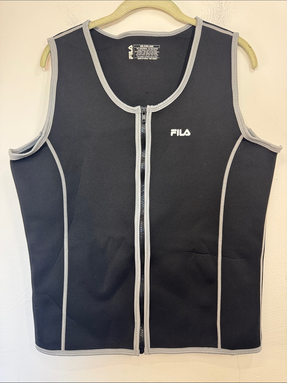 FILA Men’s Black Sauna Vest Front Zip Neoprene Gym Work Out Sweat